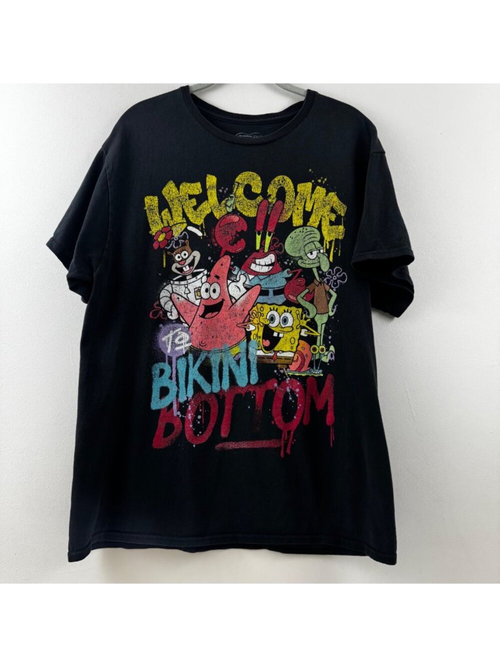 SpongeBob SquarePants Welcome To Bikini Bottom Graphic T-Shirt Black Large 2021